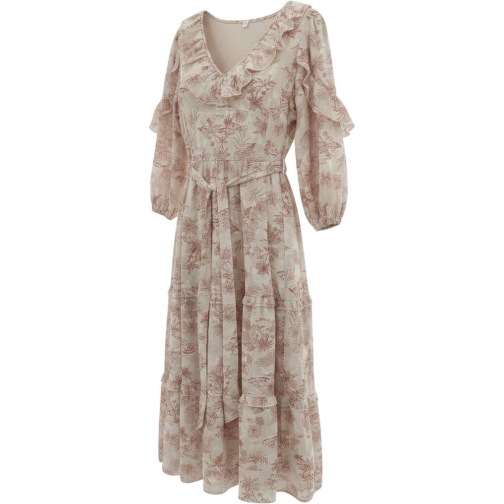 Blu Pepper Maxi Dress Women Large Cream Prairie Romantic Floral Ruffle Tiered